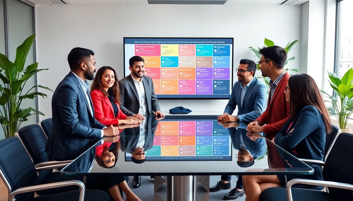 diverse team discussing programming languages in a modern office.